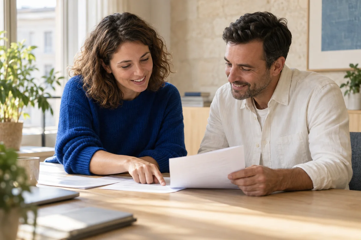 Twee collega’s bekijken samen een document.